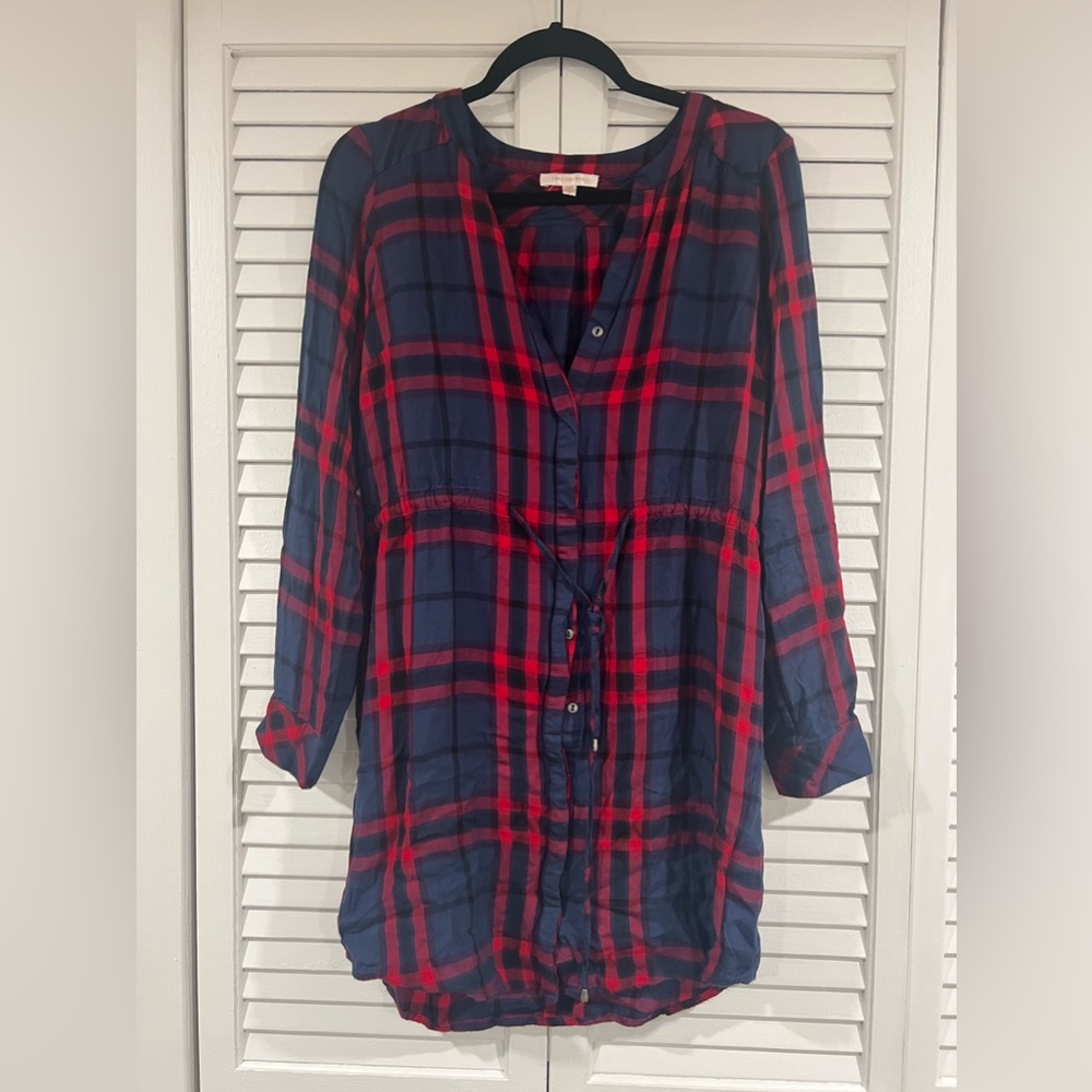 Skies Are Blue Red Blue Flannel Shirt Dress